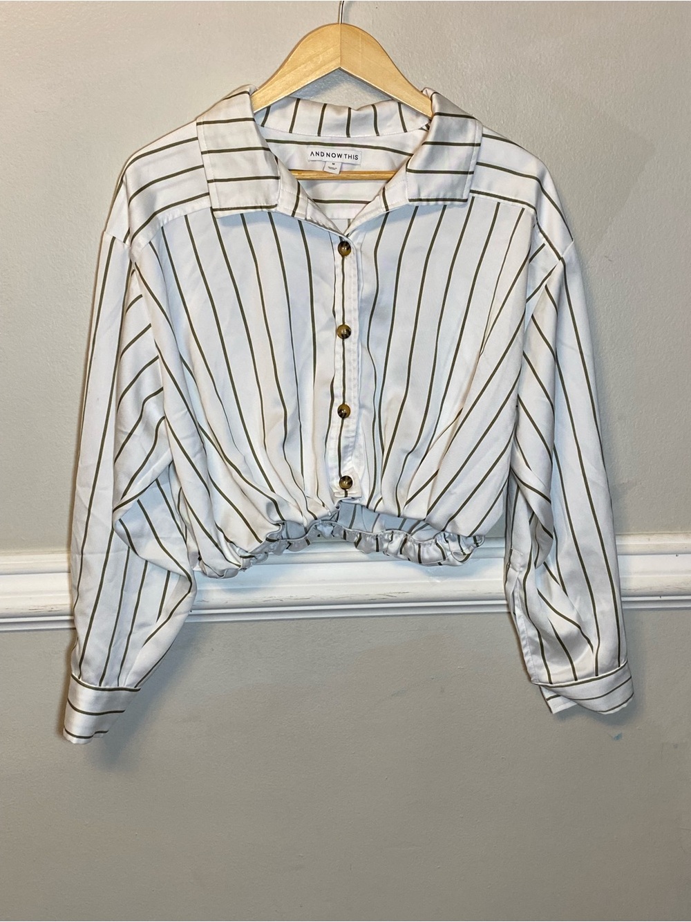 And now this Whiteyyy Cropped Button-Down Shirt with Brown Stripes